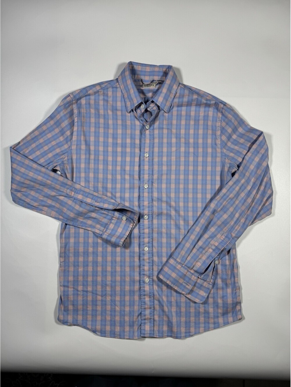 Faherty Movement Shirt Men’s M Blue Pink Plaid Stretch Long Sleeve Button Up